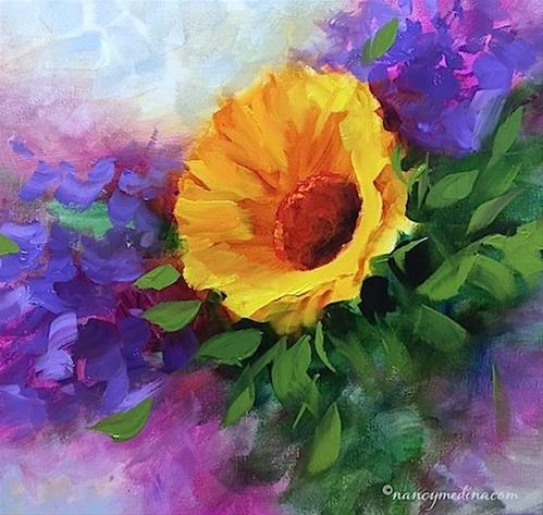 "Violet Fire Sunflower and a Louisiana Workshop - Flower Painting Classes and Workshops by Nancy Medi" original fine art by Nancy Medina "Violet Fire Sunflower and a Louisiana Workshop - Flower Painting Classes and Workshops by Nancy Medi" original fine art by Nancy Medina