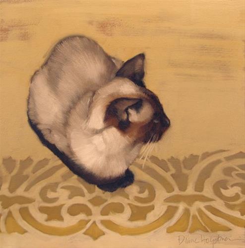 "Gadjo the Siamese cat sitting on pretty pattern" original fine art by Diane Hoeptner "Gadjo the Siamese cat sitting on pretty pattern" original fine art by Diane Hoeptner