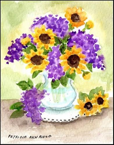 "Tiny Lilacs and Sunflowers" original fine art by Patricia Ann Rizzo "Tiny Lilacs and Sunflowers" original fine art by Patricia Ann Rizzo