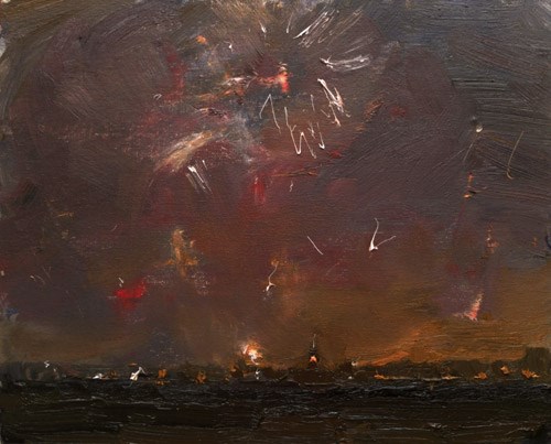 "New Year’s Eve – Painting Fireworks at 7.30 PM" original fine art by Roos Schuring "New Year’s Eve – Painting Fireworks at 7.30 PM" original fine art by Roos Schuring
