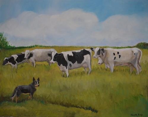 "Australian Cattle Dog Herding Cows" original fine art by Charlotte Yealey "Australian Cattle Dog Herding Cows" original fine art by Charlotte Yealey