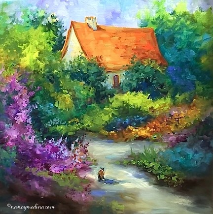 "The Wanderer - Romantic French Kitty - Paintings by Nancy Medina Art" original fine art by Nancy Medina "The Wanderer - Romantic French Kitty - Paintings by Nancy Medina Art" original fine art by Nancy Medina