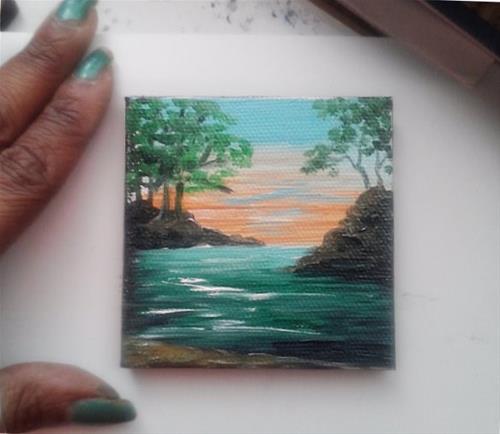 "Mini Oil Painting River, Trees" original fine art by Camille Morgan "Mini Oil Painting River, Trees" original fine art by Camille Morgan
