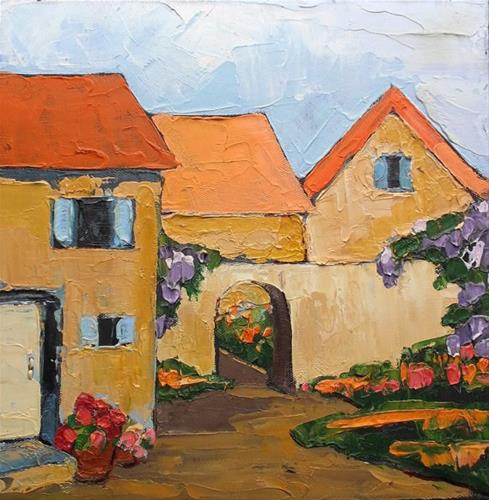 "Lynne French PROVENCE Courtyard GARDEN Villas Impressionist Landscape Art 12x12" original fine art by lynne french "Lynne French PROVENCE Courtyard GARDEN Villas Impressionist Landscape Art 12x12" original fine art by lynne french