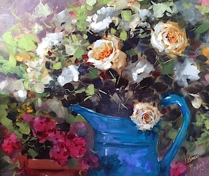 "The View From Paris ~ French Roses and Gardens in the Rain" original fine art by Nancy Medina "The View From Paris ~ French Roses and Gardens in the Rain" original fine art by Nancy Medina