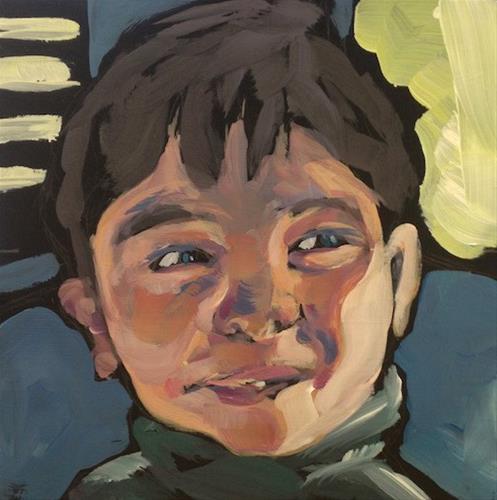 "Green Turtleneck Grin" original fine art by Kat Corrigan "Green Turtleneck Grin" original fine art by Kat Corrigan