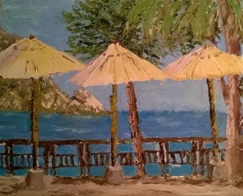 "Sea View with Umbrellas" original fine art by Jules Fine Art Gallery "Sea View with Umbrellas" original fine art by Jules Fine Art Gallery