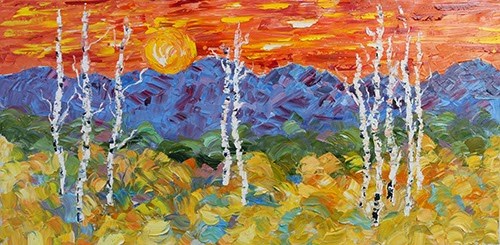 "Palette Knife Aspen Tree Colorado Landscape Painting Field of Color by Colorado Impressionist Judi" original fine art by Judith Babcock "Palette Knife Aspen Tree Colorado Landscape Painting Field of Color by Colorado Impressionist Judi" original fine art by Judith Babcock