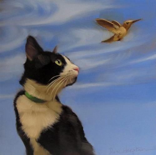 "Fly Away new cat & bird painting" original fine art by Diane Hoeptner "Fly Away new cat & bird painting" original fine art by Diane Hoeptner