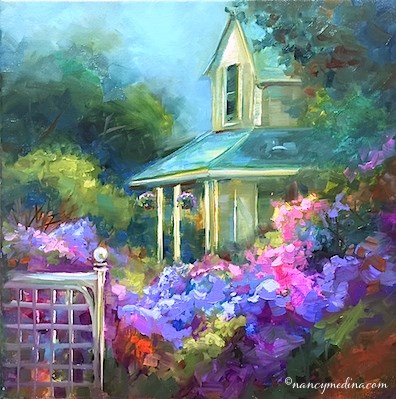 "Hidden Hydrangea Garden" original fine art by Nancy Medina "Hidden Hydrangea Garden" original fine art by Nancy Medina