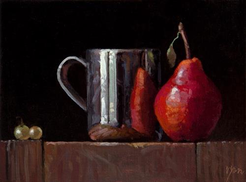 "Live Demo: Silver Cup, Red Pear, & Two Muscat Grapes" original fine art by Abbey Ryan "Live Demo: Silver Cup, Red Pear, & Two Muscat Grapes" original fine art by Abbey Ryan