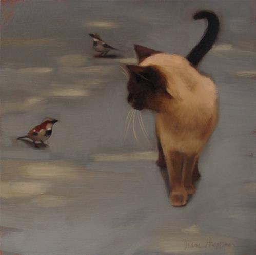 "Siamese and Sparrow" original fine art by Diane Hoeptner "Siamese and Sparrow" original fine art by Diane Hoeptner