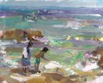 "Seascape Painting Purples and Greens First View" original fine art by Roos Schuring "Seascape Painting Purples and Greens First View" original fine art by Roos Schuring