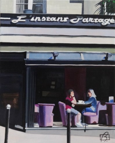 "Cafe L’Instant Partagé" original fine art by Andre Beaulieu "Cafe L’Instant Partagé" original fine art by Andre Beaulieu