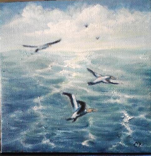 "Seascape with Ganets" original fine art by Camille Morgan "Seascape with Ganets" original fine art by Camille Morgan