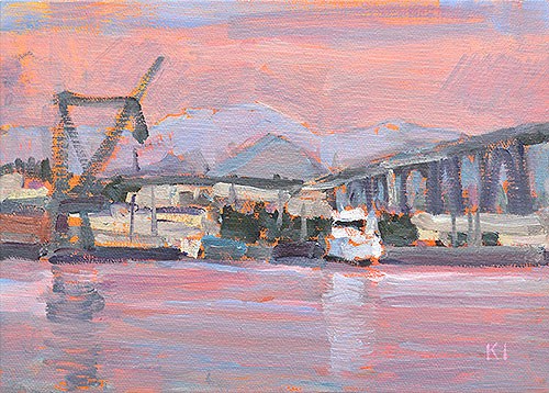 "Docks, San Diego Bay" original fine art by Kevin Inman "Docks, San Diego Bay" original fine art by Kevin Inman