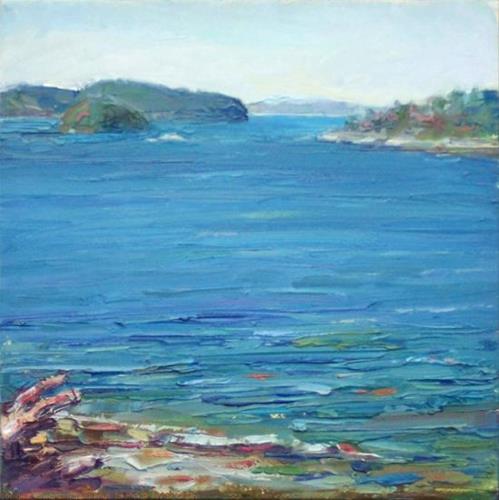 "Looking out to Chuckanut Island,seascape,oil on canvas,6x6,priceNFS" original fine art by Joy Olney "Looking out to Chuckanut Island,seascape,oil on canvas,6x6,priceNFS" original fine art by Joy Olney