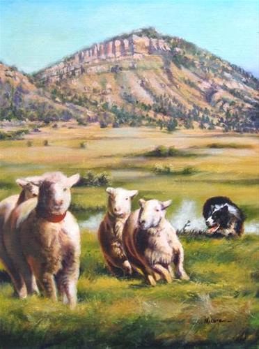 "Original Western Landscape Painting With Sheep Crossing Chalk Line by Colorado Landscape Artist Na" original fine art by Nancee Busse "Original Western Landscape Painting With Sheep Crossing Chalk Line by Colorado Landscape Artist Na" original fine art by Nancee Busse