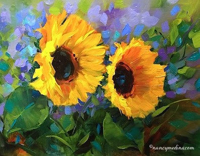 "Violet Spotlight Sunflowers and a New Painting Video - Flower Paintings by Nancy Medina Art" original fine art by Nancy Medina "Violet Spotlight Sunflowers and a New Painting Video - Flower Paintings by Nancy Medina Art" original fine art by Nancy Medina