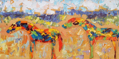 "Original Palette Knife Landscape Abstract Horse Painting Calico Companions by Colorado Impressioni" original fine art by Judith Babcock "Original Palette Knife Landscape Abstract Horse Painting Calico Companions by Colorado Impressioni" original fine art by Judith Babcock
