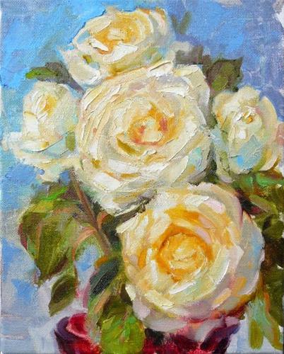 "More White Roses,still life,oil on canvas,10x8,price$300" original fine art by Joy Olney "More White Roses,still life,oil on canvas,10x8,price$300" original fine art by Joy Olney