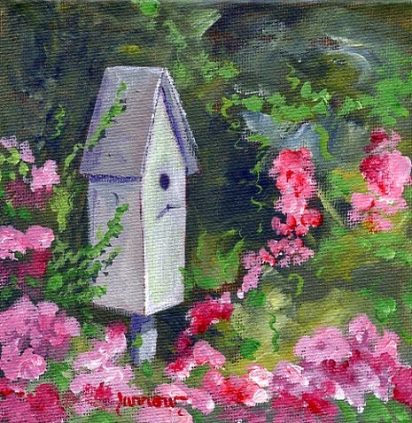 "ORIGINAL SMALL PAINTING BLUEBIRD HOUSE" original fine art by Sue Furrow "ORIGINAL SMALL PAINTING BLUEBIRD HOUSE" original fine art by Sue Furrow