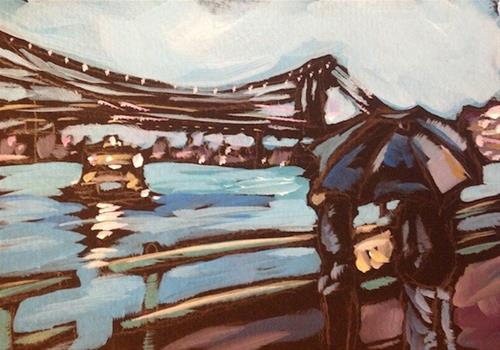 "Brooklyn Bridge and the Water Taxi" original fine art by Kat Corrigan "Brooklyn Bridge and the Water Taxi" original fine art by Kat Corrigan