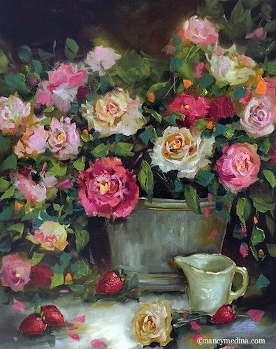 "Rainwater Roses" original fine art by Nancy Medina "Rainwater Roses" original fine art by Nancy Medina