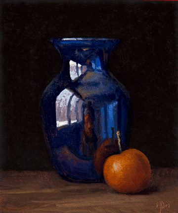 "Still Life with Blue Vase and Asian Pear (First Snow of 2016)" original fine art by Abbey Ryan "Still Life with Blue Vase and Asian Pear (First Snow of 2016)" original fine art by Abbey Ryan