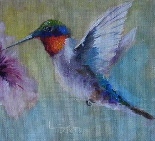 "Hummingbird w/ Petunia" original fine art by Lina Ferrara "Hummingbird w/ Petunia" original fine art by Lina Ferrara