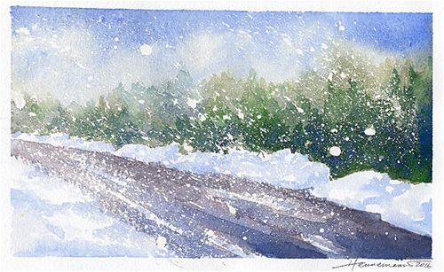 "Snowy Blowy Day" original fine art by Eileen Hennemann "Snowy Blowy Day" original fine art by Eileen Hennemann