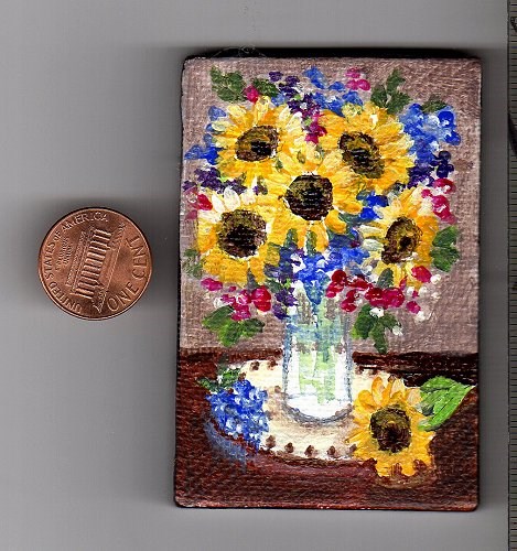 "Sunflower Bouquet Miniature Painting" original fine art by Patricia Ann Rizzo "Sunflower Bouquet Miniature Painting" original fine art by Patricia Ann Rizzo