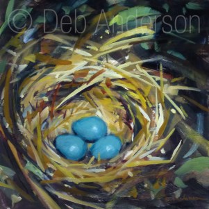 "Oil Painting: Robin’s Nest" original fine art by Deb Anderson "Oil Painting: Robin’s Nest" original fine art by Deb Anderson