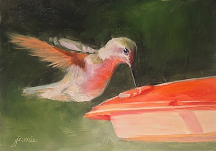 "Henri the Hummer — a Summer Visitor" original fine art by Jamie Williams Grossman "Henri the Hummer — a Summer Visitor" original fine art by Jamie Williams Grossman