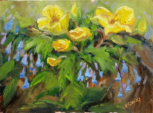 "Wood poppies and bluebells-en plein air" original fine art by Veronica Brown "Wood poppies and bluebells-en plein air" original fine art by Veronica Brown