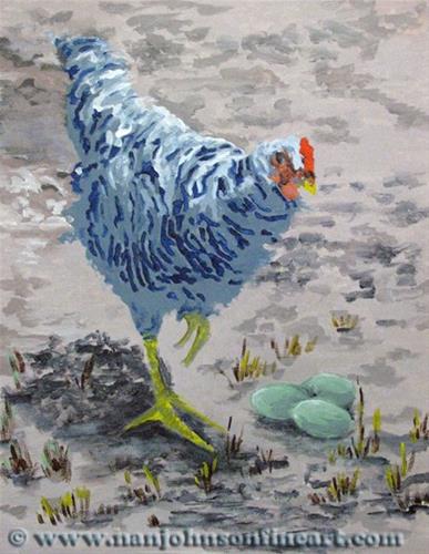 "Green Eggs & Hen" original fine art by Nan Johnson "Green Eggs & Hen" original fine art by Nan Johnson