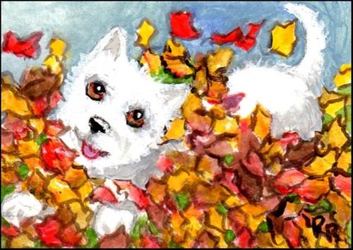 "Happy Dog in Autumn Leaves" original fine art by Patricia Ann Rizzo "Happy Dog in Autumn Leaves" original fine art by Patricia Ann Rizzo