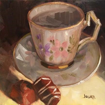 "Tea Cup and Bon Bons" original fine art by Elaine Juska Joseph "Tea Cup and Bon Bons" original fine art by Elaine Juska Joseph