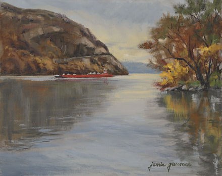 "Red Barge on a Gray Day" original fine art by Jamie Williams Grossman "Red Barge on a Gray Day" original fine art by Jamie Williams Grossman