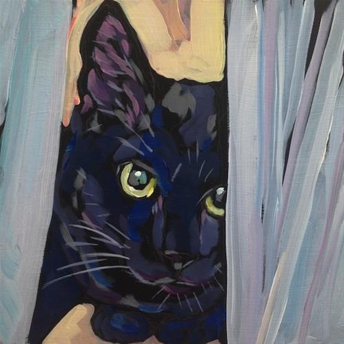 "March 16, Maud Between The Curtains" original fine art by Kat Corrigan "March 16, Maud Between The Curtains" original fine art by Kat Corrigan