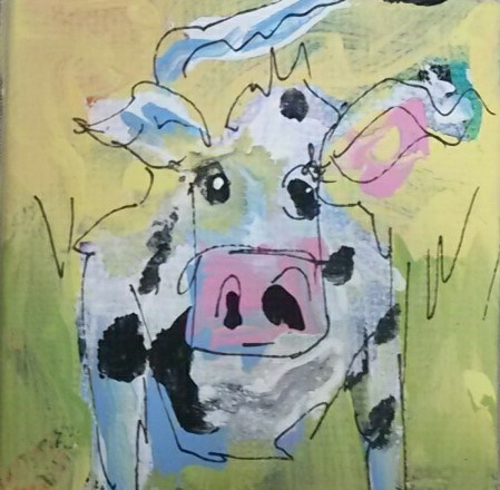 "Itty Bitty Cow3" original fine art by Terri Einer "Itty Bitty Cow3" original fine art by Terri Einer