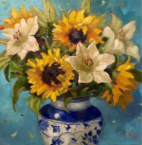 "Sunflowers & Stargazers" original fine art by Krista Eaton "Sunflowers & Stargazers" original fine art by Krista Eaton