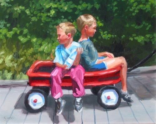 "Two Boys in a Wagon" original fine art by Susan N Jarvis "Two Boys in a Wagon" original fine art by Susan N Jarvis