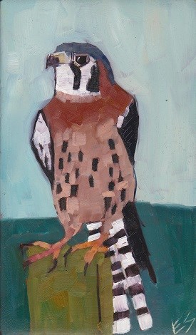 "Kestrel on Wooden Block" original fine art by Elizabeth See "Kestrel on Wooden Block" original fine art by Elizabeth See