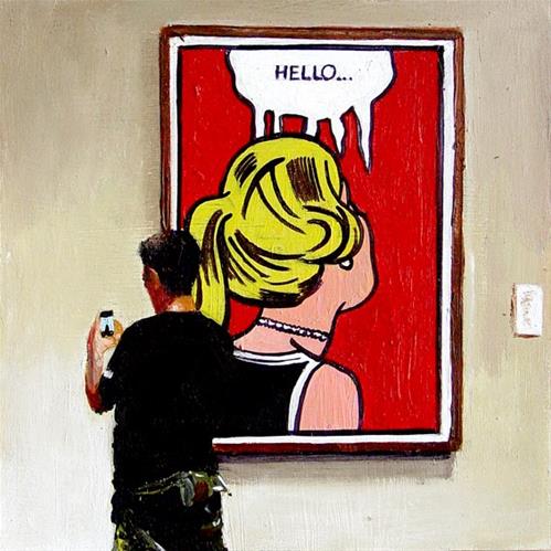 "Hello- Boy With Cell Phone In Front Of Painting By Roy Lichtenstein" original fine art by Gerard Boersma "Hello- Boy With Cell Phone In Front Of Painting By Roy Lichtenstein" original fine art by Gerard Boersma