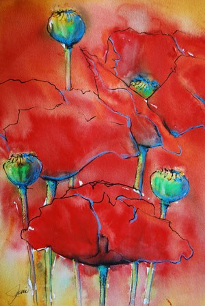 "Poppies 2 -(framed)" original fine art by Jani Freimann "Poppies 2 -(framed)" original fine art by Jani Freimann