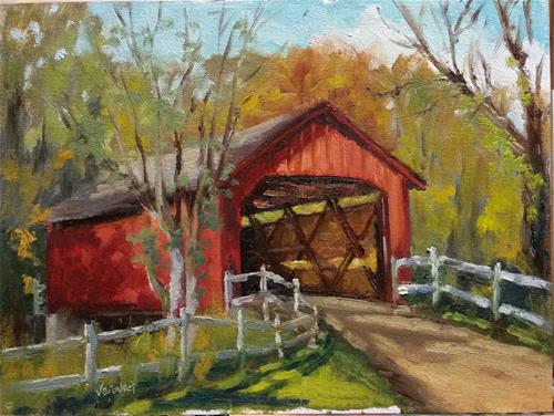 "Sandy Creek Covered Bridge-en plein air" original fine art by Veronica Brown "Sandy Creek Covered Bridge-en plein air" original fine art by Veronica Brown