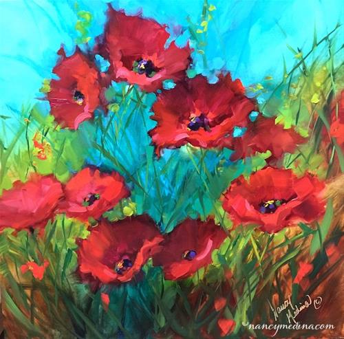 "Scarlet Silhouette Poppies" original fine art by Nancy Medina "Scarlet Silhouette Poppies" original fine art by Nancy Medina