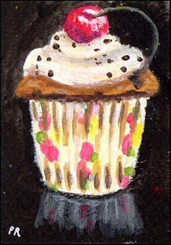 "Cherry Cupcake ACEO" original fine art by Patricia Ann Rizzo "Cherry Cupcake ACEO" original fine art by Patricia Ann Rizzo