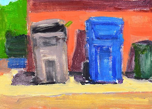 "Trash Cans in the Alley" original fine art by Kevin Inman "Trash Cans in the Alley" original fine art by Kevin Inman